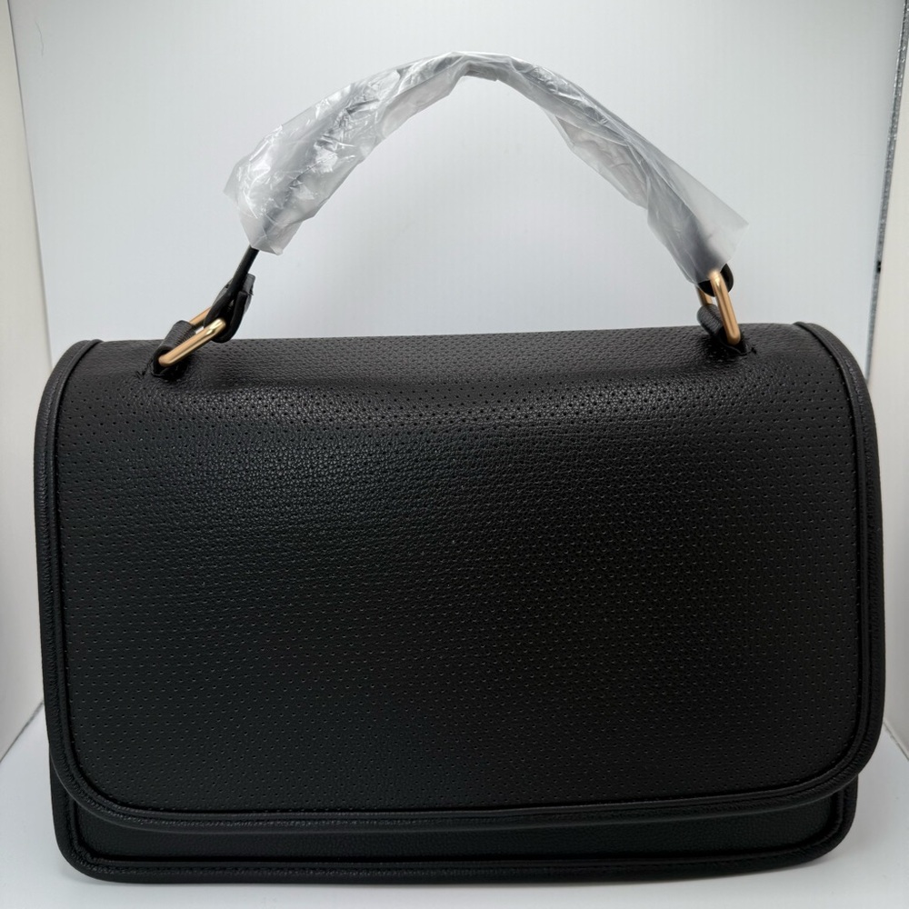 Thirty-One Boutique Crossbody Bag Black Perforated Faux Leather Gold‎ Hardware